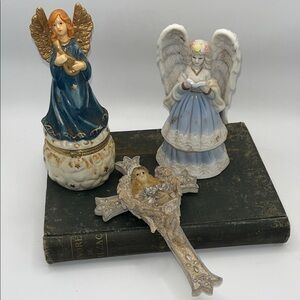Angel Figurine Set with Blue and White Accents
